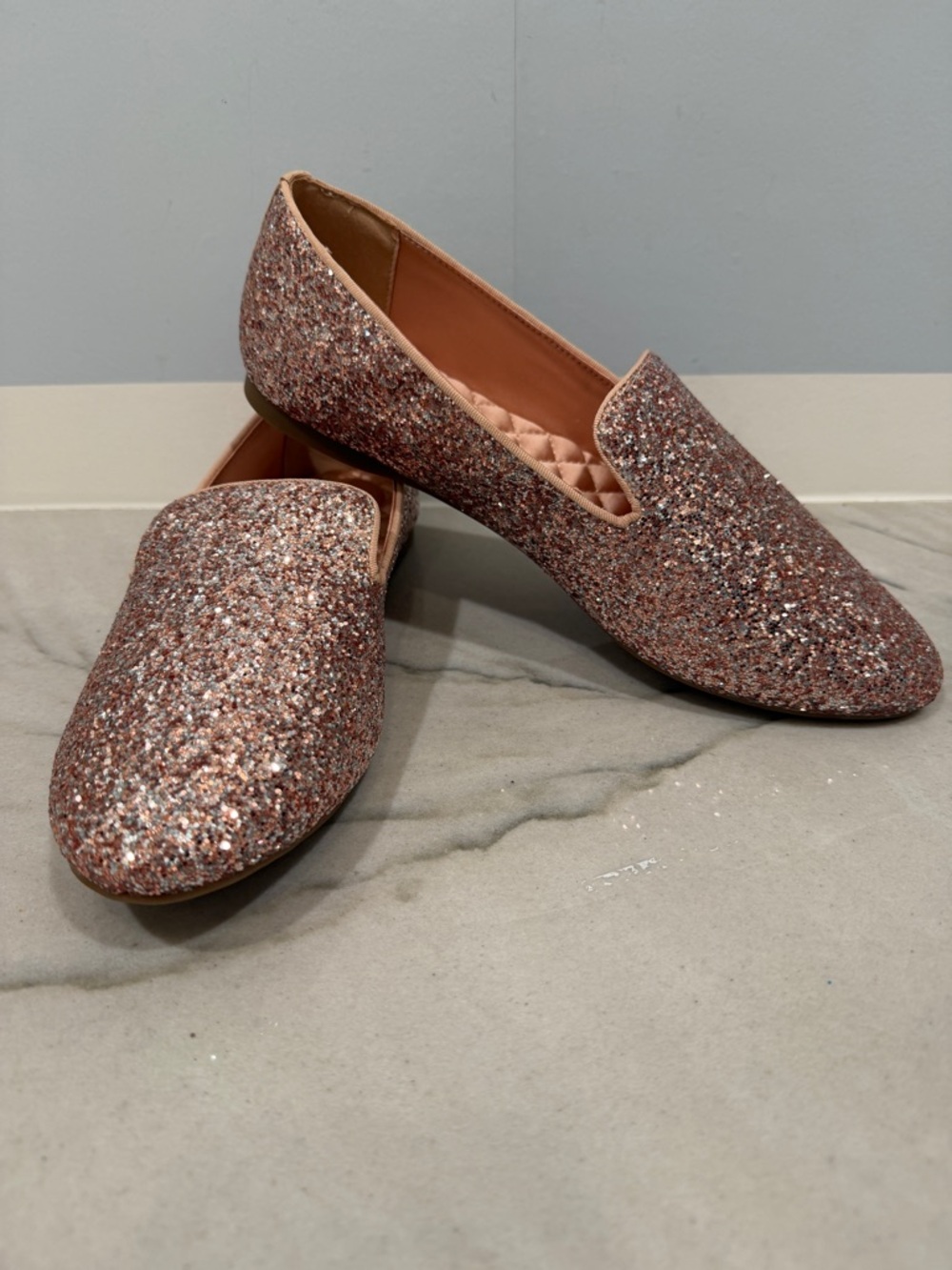 Birdies Rose Gold Glitter Slip-On Loafers 9 NWOT